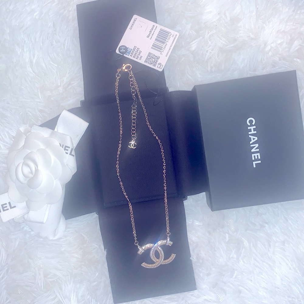 CHANEL AUTHENTIC Silver/Gold Signature Logo Necklace -NWT